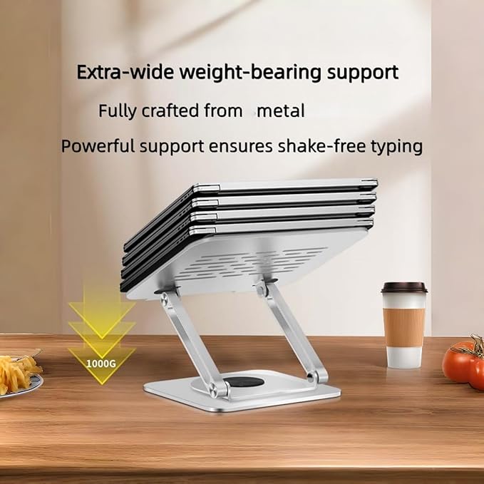 Laptop Stand, Heavy-Duty Metal Laptop Riser for Desk, Ergonomic Height & Angle Adjustment for 10–16.2″ Laptops, Silver