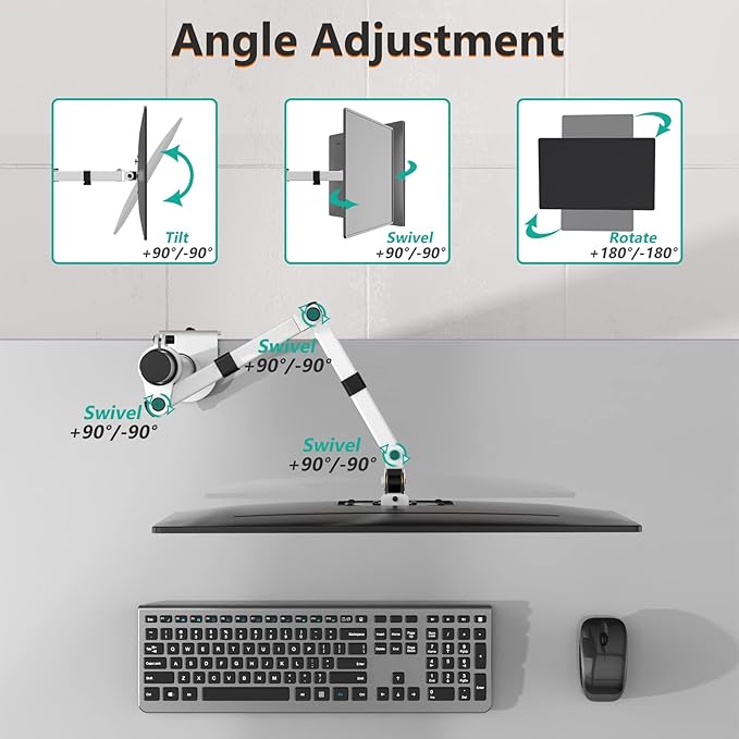 WALI Monitor Arm Mount for Desk, Single Computer Desk Mount, Monitor Bracket Mount Stand Single, up to 32 inch, 22 lbs (M001-W), White