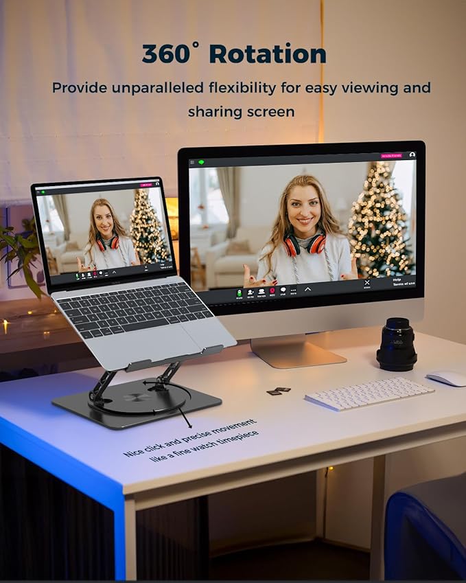 Adjustable Laptop Stand for Desk - Portable Laptop Riser with Rotating Base, Foldable Aluminum Computer Stand, Ergonomic Laptop Holder for MacBook Pro/Air Dell HP Notebook up to 15.6",Gold