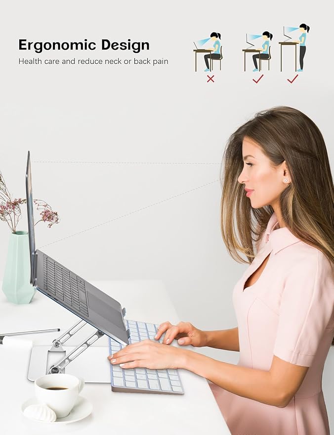 Adjustable Laptop Stand for Desk,Portable Laptop Stand Holder and Riser,Foldable Aluminum Notebook Computer Stands for MacBook Air Pro HP Lenovo Dell Samsung, 10-15.6 inch (Sky Blue-Silver)