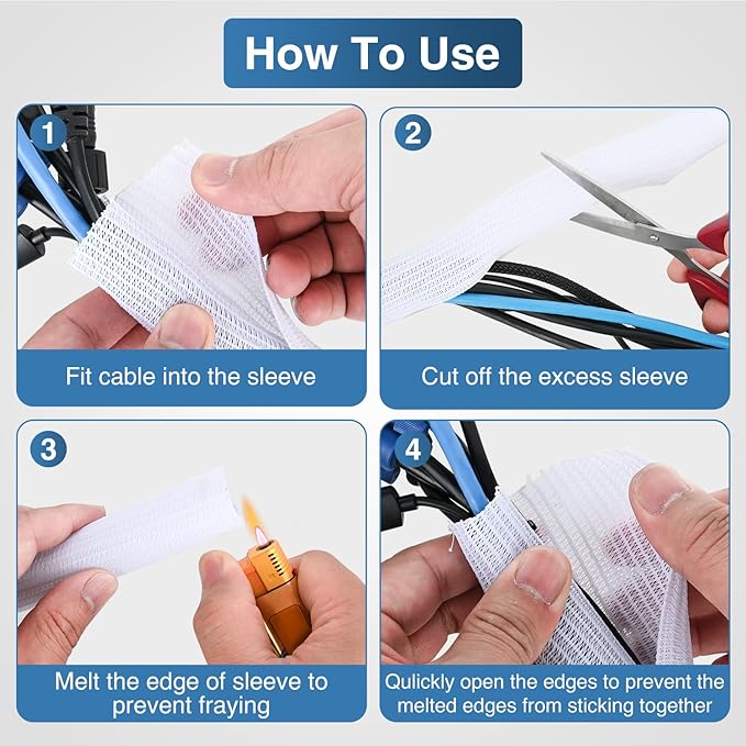 Nilight Cable Sleeve, 10ft-1inch Cord Management Sleeves, Braided Sleeving, Split Self Wrapping Wire Loom for Computer Electrical Automotive Harness Protector Organizer, White