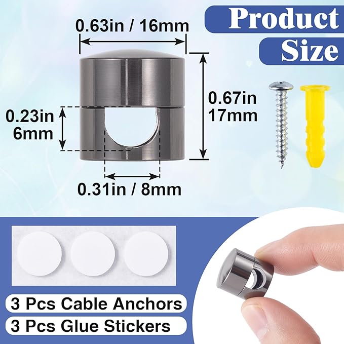 OIIKI 3 Sets Charger Cord Holders, Adhesive Cable Clip Cord Organizers, Metal Adjustable Wire Management Office Nightstand Desk Accessories for Charger Wire USB Keyboard Cable- Black