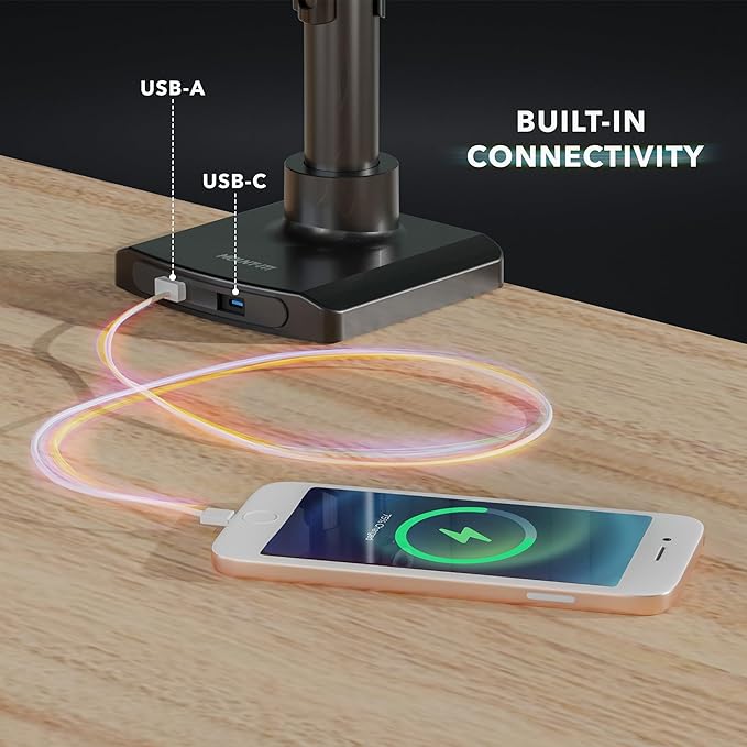 Mount-It! Triple Monitor Mount with USB and Audio Ports, 3 Monitor Desk Mount with Gas Spring Arms for Easy Height Adjustment, Full Motion Design Supports Computer Monitors Up to 32", Black