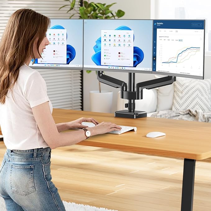 MOUNT PRO Triple Monitor Mount for 13-27 inch Screens, 3 Monitor Desk Mount, Height Adjustable Triple Display Stand, Full Motion Three Computer Arm Hold up to 17.6lbs Each, VESA 75x75, 100x100