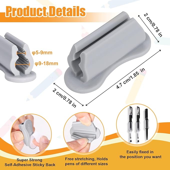 Pen Holder for Desk, 20 PACK Adhesive Silicone Pen Holder for Classroom Clipboard Attachment, Marker Holder, Pencil Holder,Marker Clip for Desk,Classroom,Office Accessories (Grey)