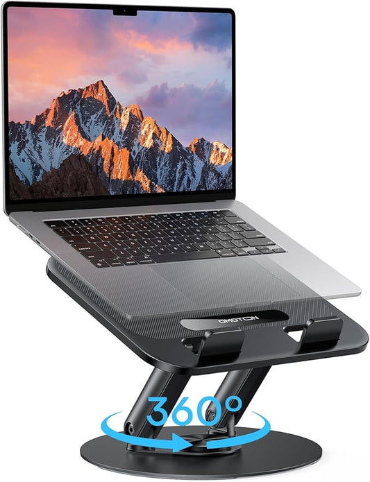 OMOTON Laptop Stand for Desk with 360° Rotating Base, Ergonomic Laptop Riser for Collaborative Work, Easy Storage, Fit MacBook/Laptops up to 14 inches, Black