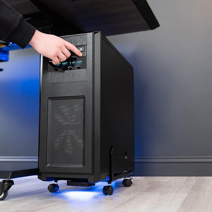 VIVO Large Computer Tower Desktop ATX-Case, CPU Steel Rolling Stand, 7.8 to 14 inch Wide Adjustable Mobile Cart Holder with Locking Caster Wheels, Gaming PC Holder, Black, CART-PC01L