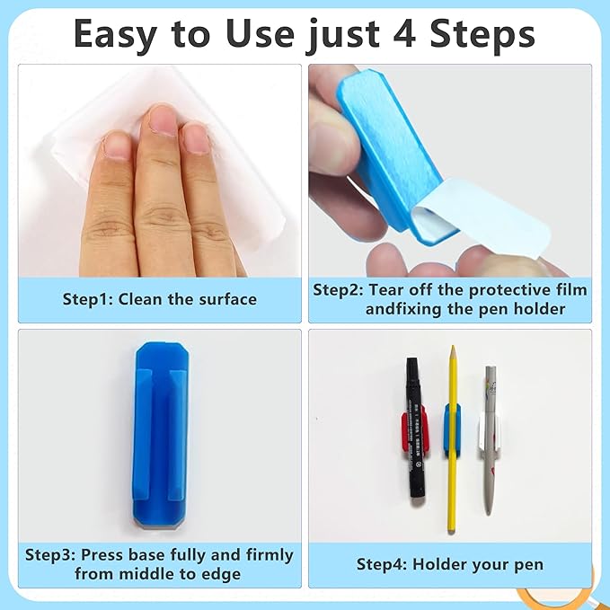 10Pack Adhesive Pen Holder for Desk, Silicone Pencil Holder for Classroom,Teacher Student Kinds Accessories, Desk Accessories (Blue)