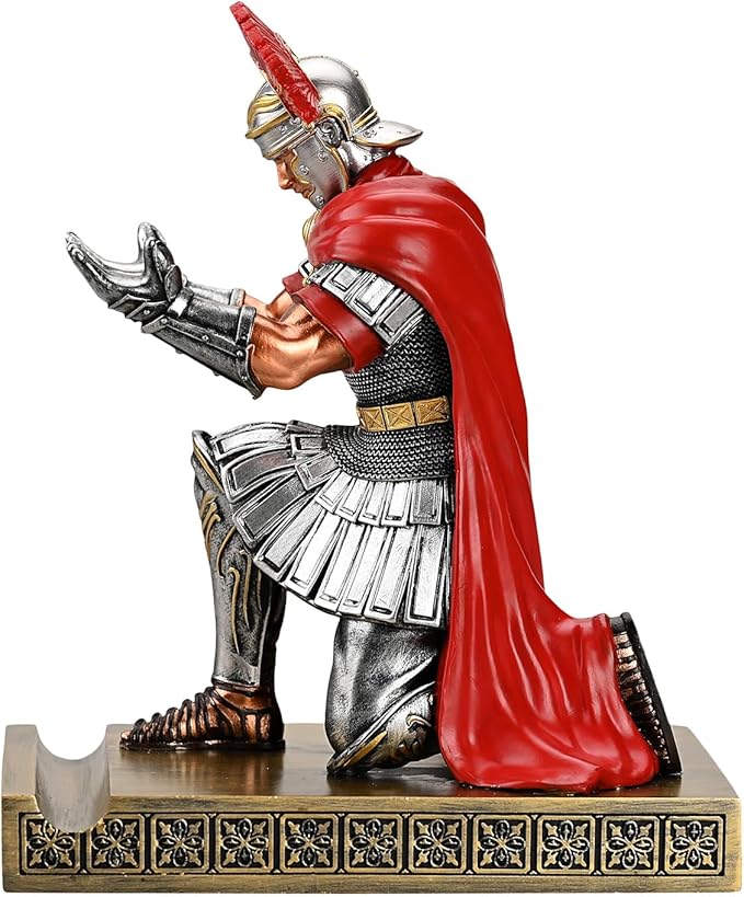 Centurion Cloak Warrior Knight Pen Holder Mobile Phone Stand Desk Organizers and Accessories as Gift for Office and Home (Silver)
