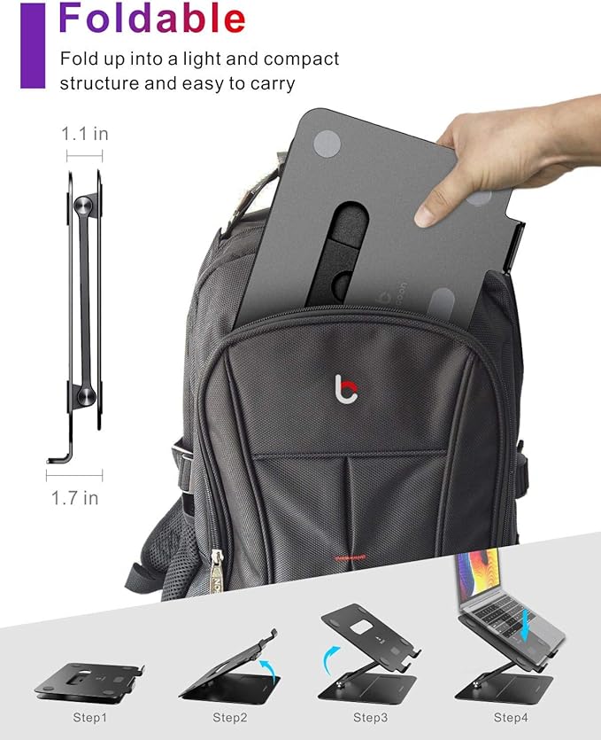 Adjustable MacBook Laptop Stand for Desk | Ergonomic Aluminum Laptop Riser with Heat-Vent, Compatible for 10-17" Laptops, Dark Black