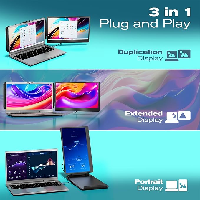 Teamgee 14” Laptop Screen Extender, S1 Dual FHD IPS Portable Monitor for 13–17” Laptops, USB-C/HDMI Plug & Play, Compatible with Windows, macOS & Android, Perfect for Hybrid Work & Travel