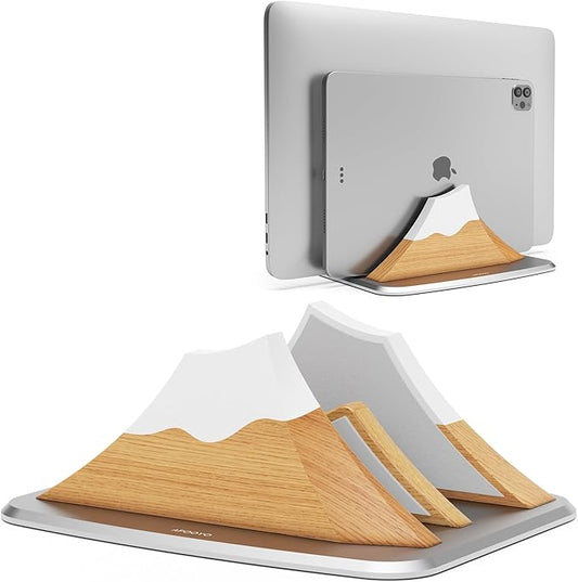 Vertical Dual Laptop Stand - Snow Peak-Shaped Wooden Adjustable Laptop Holder,2 Slots Desktop Dock Compatible with All MacBook, Surface,Chromebook,Dell & More(Beechwood)