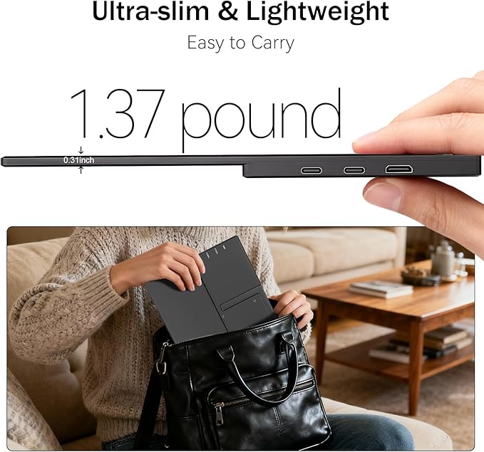 Portable Monitor 15.6 Inch 1080P FHD USB-C HDMI Ultra-Slim Travel Monitor with Kickstand & Speakers, IPS Gaming Display Screen Extender for Laptop PC Mac Phone PS Xbox Switch