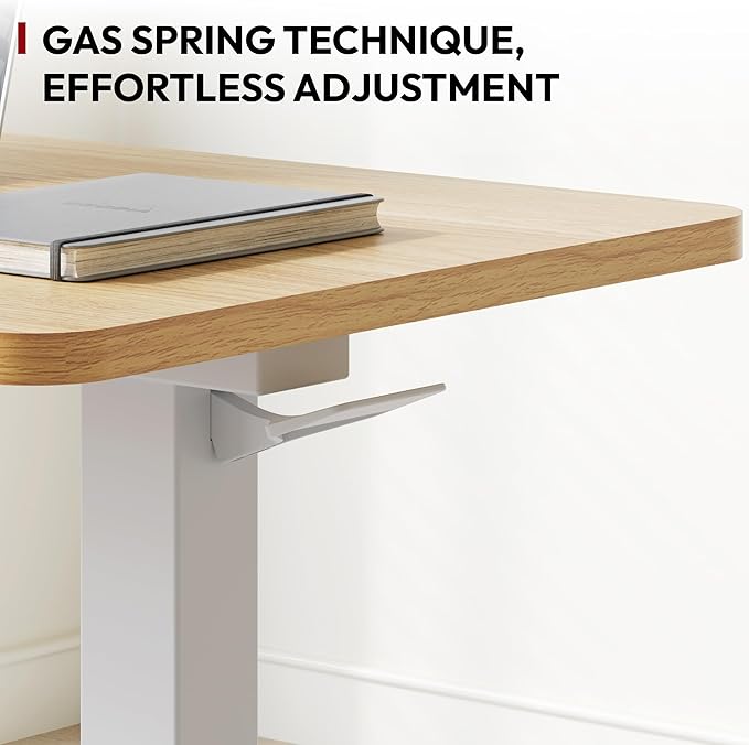 SANODESK Mobile Standing Desk with Hidden Wheels,Pneumatic Laptop Desk Rolling Computer Cart Movable Height Adjustable Small Sit Stand Desk for Home Office(31.5" W x 17.7" D,Maple)