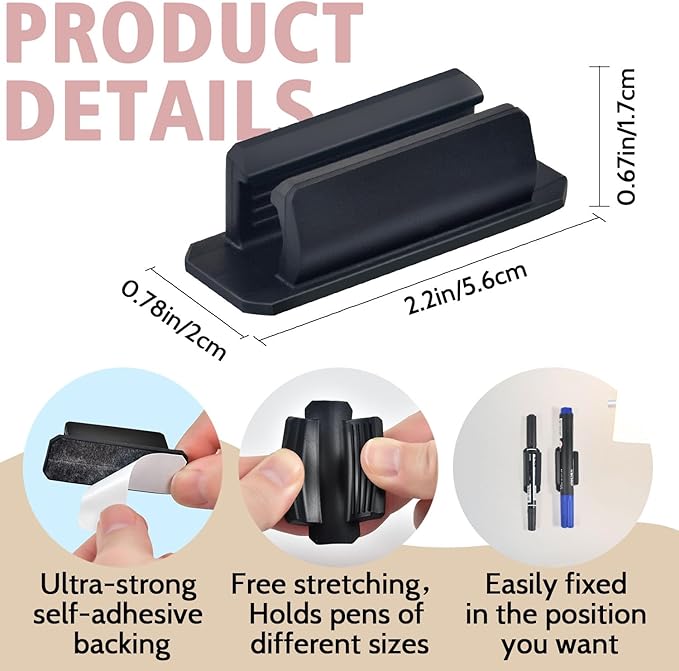 20 Pack Pen Holder Silicone,Adhesive Pen Holder for Desk,Marker Clip for Classroom Office Desk Accessories, Pencil Holder with 20 Double Sided Extra Sticky Tape (Green)