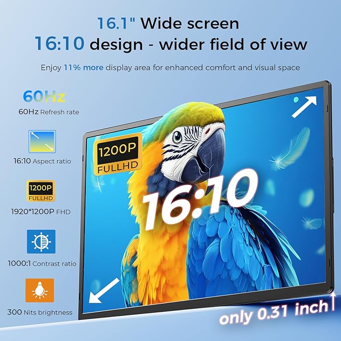 Laptop Screen Monitor Extender,1080P FHD Portable Monitor for Laptop, Built-in Speaker and Adjustable Backstand, Triple Screen Extender Compatible with Wins/MacOS/Chrome (Black, Dual-16Inch)