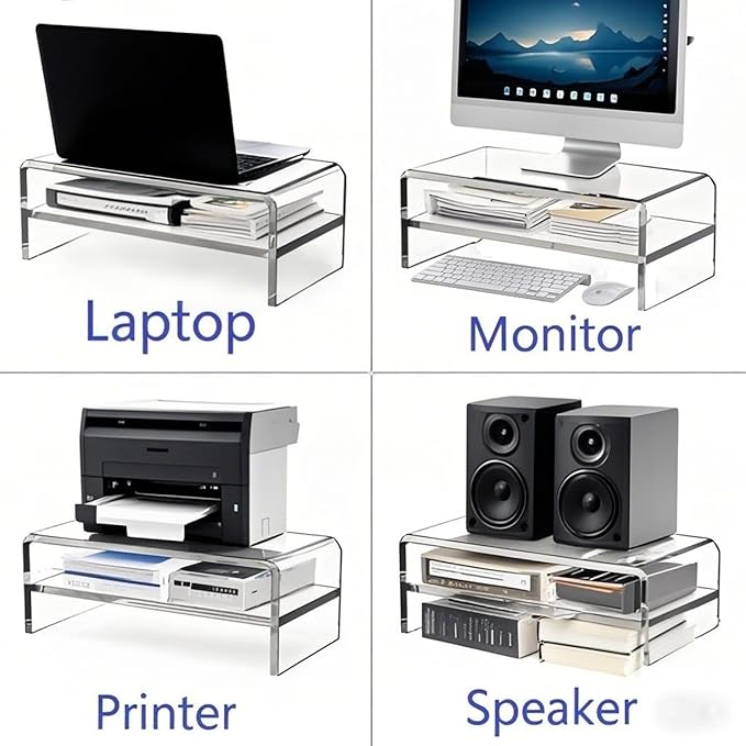 Acrylic Monitor Stand, 2 Tier Computer Monitor Stand Riser，20 inch Acrylic Computer Monitor Stand Riser for iMac, PC, Desktop, Laptop, TV Screen with Extra Storage Space Home Office
