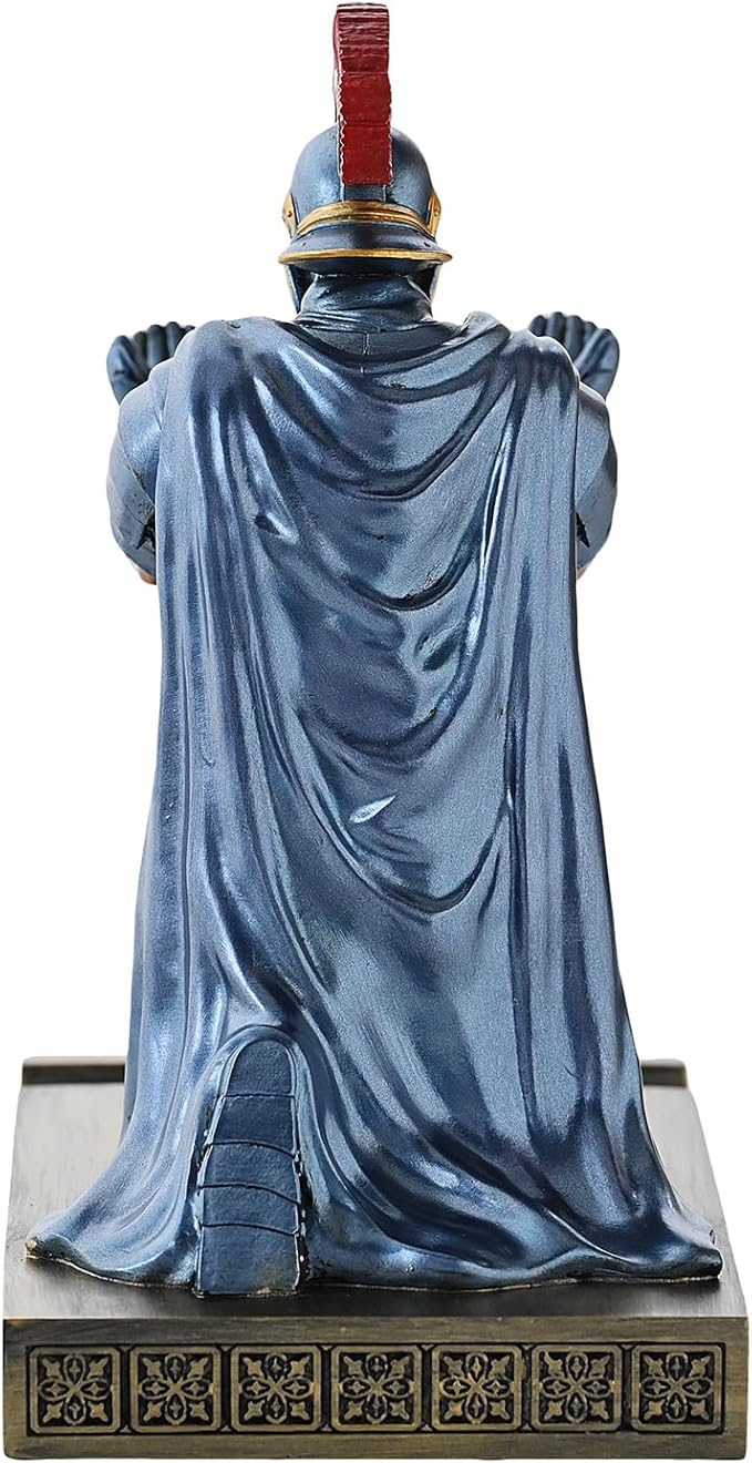 Roman Praetorian Prefect Warrior Knight Pen Holder Desk Ornament Resin Praetorian Guard Mobile Phone Stand Desk Accessories and Organizer for Office with a Letter Opener (Blue)