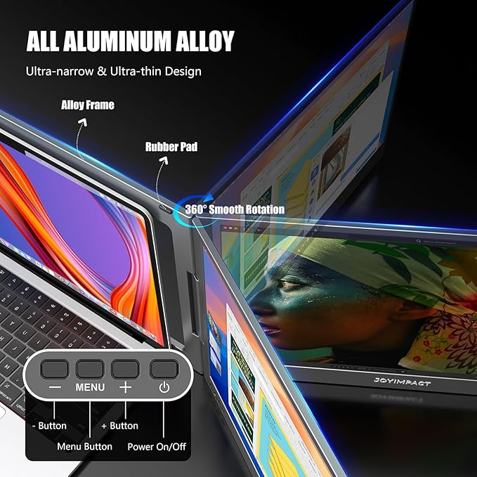 Dual Screen Laptop Monitor Extender, 15.6" Fully Compatible Laptop Triple Screen Extender, FHD 1080P IPS Portable Monitor for Laptops 12~17 inch, Plug & Play with USB-C for Win/Mac/PS5/Switch/PS4