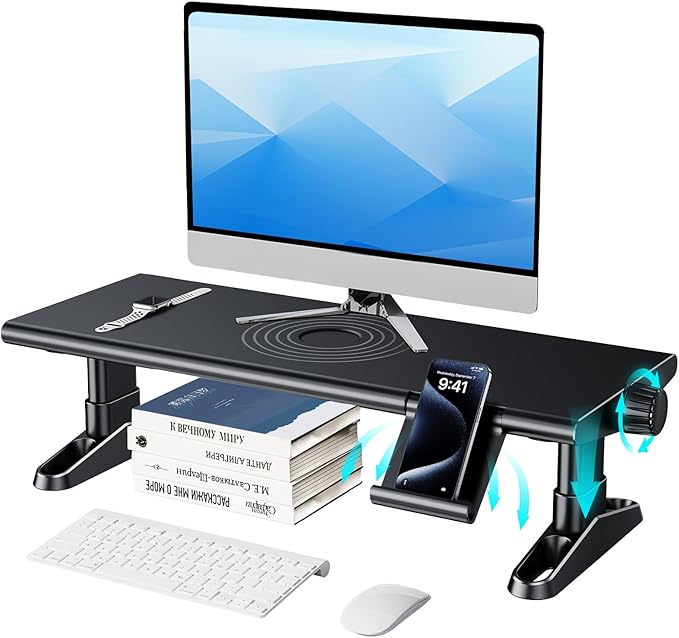 Computer Monitor Stand Riser for Desk,4.5-6.3 Inches Freely Height Adjustable with Cellphone Holder,Multi-Purpose Desktop Organizer Monitor Stands Riser for Computer,Laptop,Printer,TV (BLack)