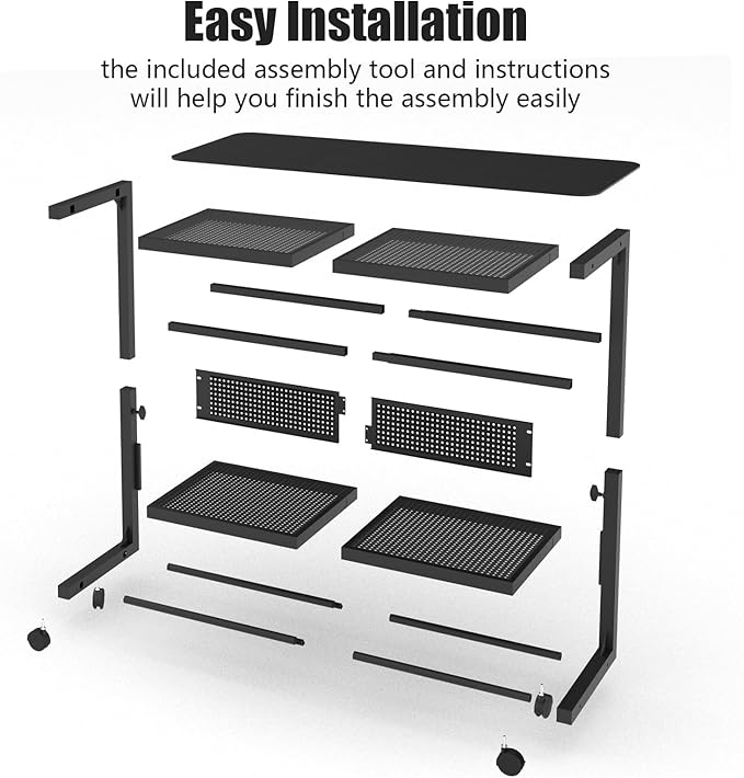 Moricher Computer Tower Stand - Height Adjustable 2-Tier ATX-Case PC Stand Printer Rack Pegboard with Rolling Wheels & Mousepad for Home Office Gaming Accessories