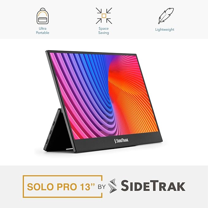 SideTrak Solo Pro 13' Freestanding Portable Monitor | 1080p LED .04' Thin | Kickstand | 10ms Response Time | 60Hz Refresh Rate | USB-C, Mini HD | 1.3 lbs. Travel Monitor