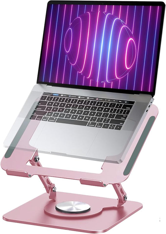 Pink Laptop Stand for Desk with 360 Rotating Base Compatible with MacBook Pro/Air Notebook up to 16 Inches Computer Stand for Laptop Ergonimic Foldable Riser for Desk