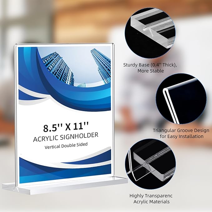 10 Pack Acrylic Sign Holder 8.5 x 11, Double-Sided Clear Sign Holder Plastic Stands for Display, T Shape Acrylic Table Sign Stands for Office Store Restaurants Wedding Party Decoration