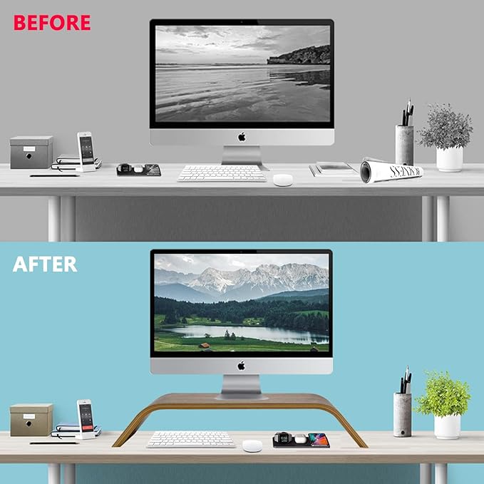 SAMDI Wooden Computer Monitor Stand Save Space Desktop Riser for Computers LCD Monitors Laptop PC iMac Notebook Apple MacBook(Black Walnut)