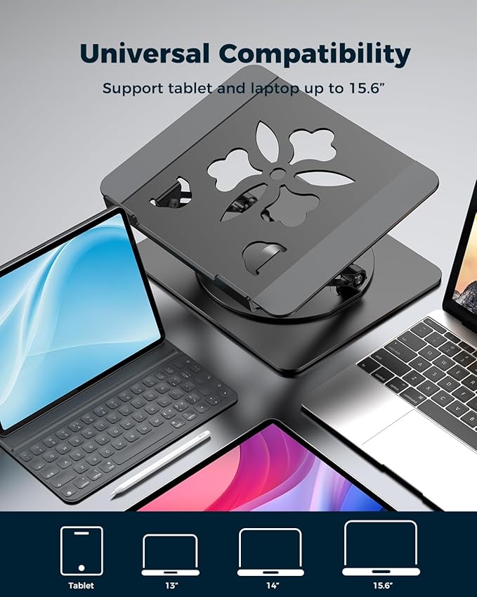 Adjustable Laptop Stand for Desk - Portable Laptop Riser with Rotating Base, Foldable Aluminum Computer Stand, Ergonomic Laptop Holder for MacBook Pro/Air Dell HP Notebook up to 15.6" (Mint Green)