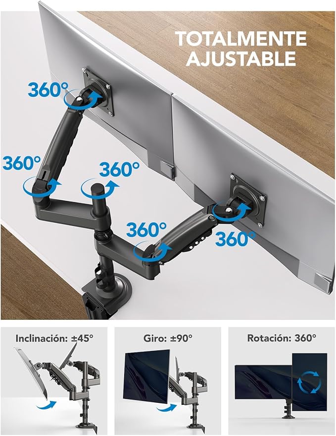 HUANUO 17-32 Inch Dual Monitor Stand, Gas Spring Dual Monitor Mount, Monitor Stand 2 Monitors, Ergonomic Adjustable Tilt/Swivel/Rotate, Weight Max 19.8 lbs, VESA 75/100mm