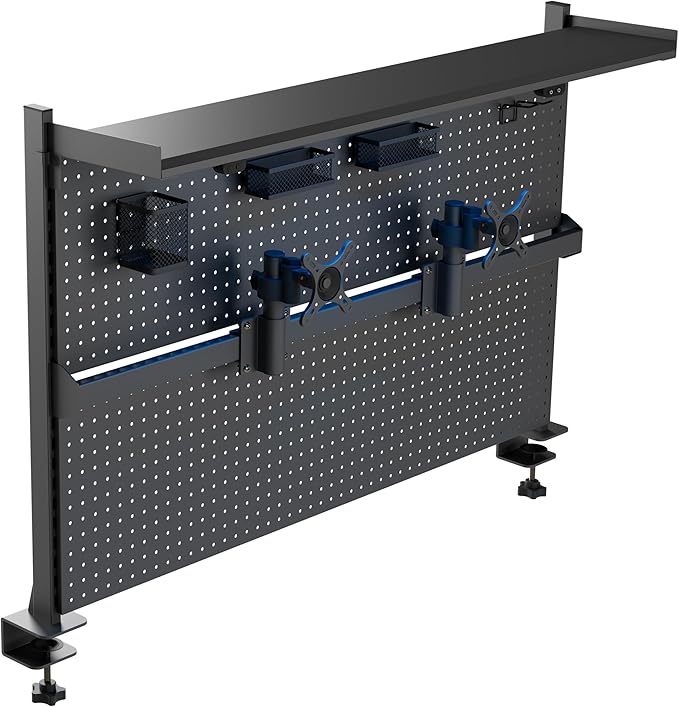 EUREKA ERGONOMIC Desk Pegboard with Dual Monitor Stands, LED Metal Pegboard for Gaming Desk, Privacy Panel with 4 Accessories Modular Hanging, Computer Accessories for Office, 59 x 34 Inch, Black