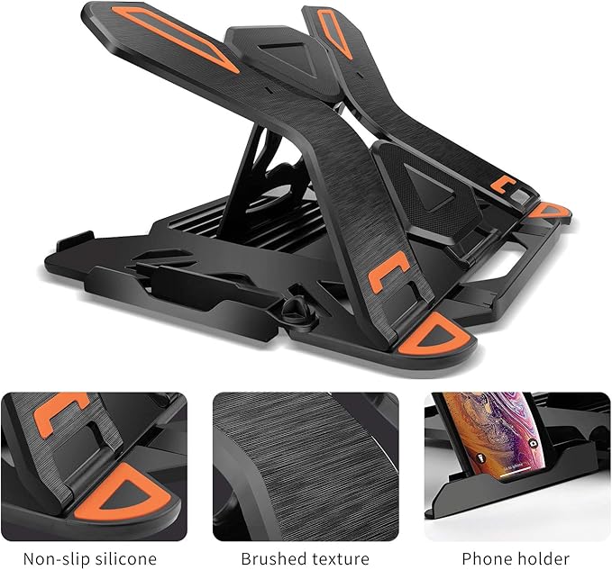 Ergonomic Adjustable Laptop Stand for Desk with Phone Holder & 360° Rotation - Foldable Portable Stand for 10-17" Laptops, MacBook Pro 16", Gaming Laptops, Tablets | Heavy-Duty & Ventilated Design