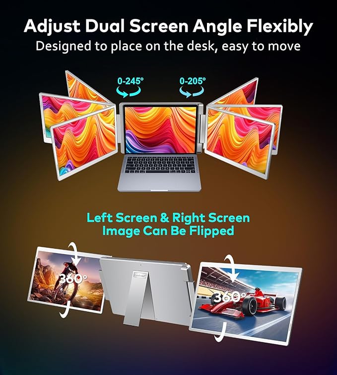 16" Laptop Screen Extender, 1200P FHD Triple Portable Laptop Monitor Extender for 12"-18.5" Laptops, 16:10 Aspect Ratio Rotation Screen, Compatible with MacOS, Wins, Chrome, Surface