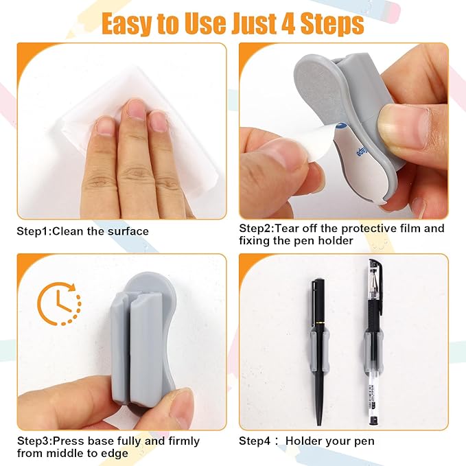 Pen Holder for Desk, 20 PACK Adhesive Silicone Pen Holder for Classroom Clipboard Attachment, Marker Holder, Pencil Holder,Marker Clip for Desk,Classroom,Office Accessories (Grey)