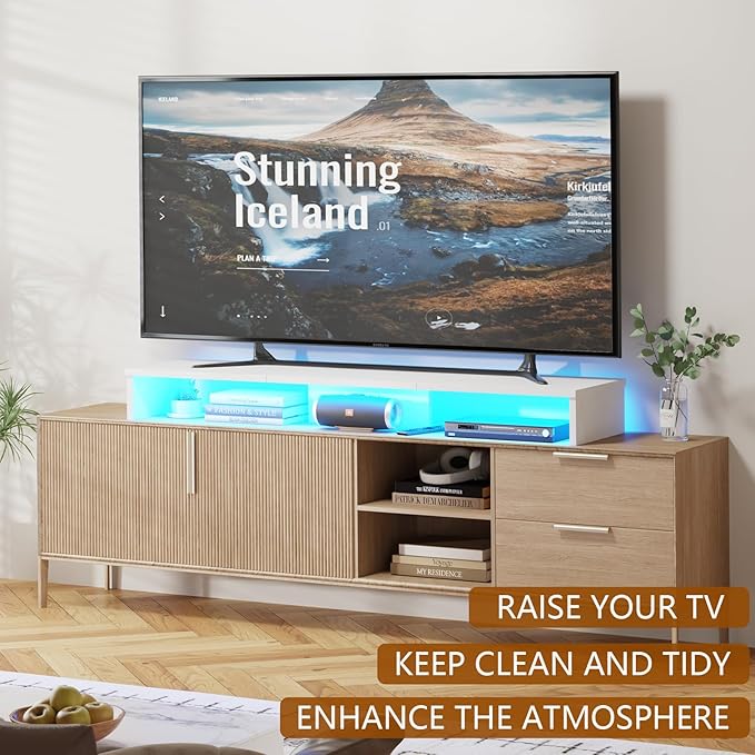 TV Riser Stand with LED Lights, 42.5" Super Large Monitor Stand Riser, Tabletop TV Stand Riser for Desk, Desk Shelf for Top of Desk, Desktop Organizer for Computer, TV, Laptop, Printer