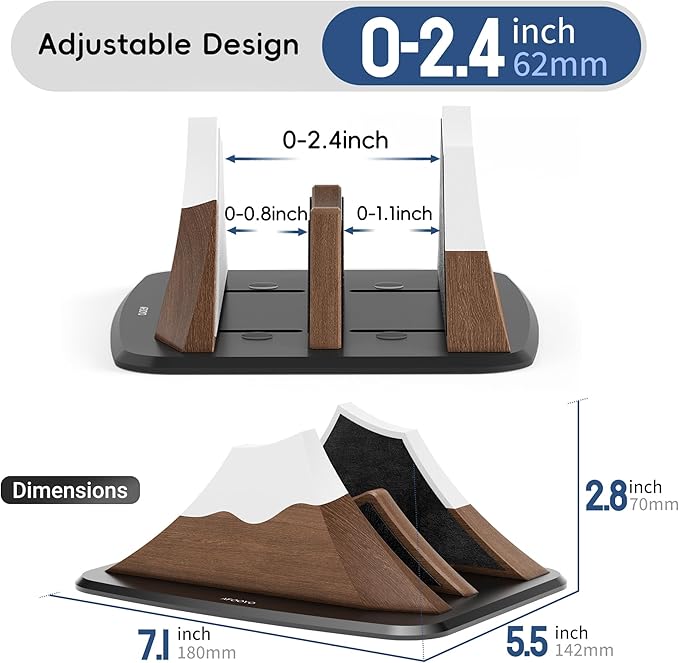 Vertical Dual Laptop Stand - Snow Peak-Shaped Walnut Adjustable Laptop Holder,2 Slots Desktop Dock Compatible with All MacBook, Surface,Chromebook,Dell & More(Walnut)