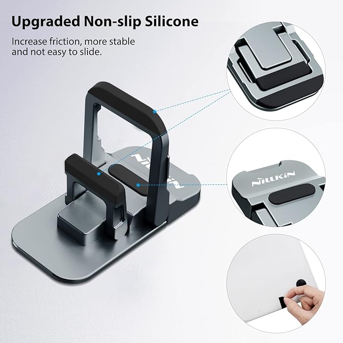 Nillkin Portable Laptop Stand with 3 Adjustable Angles, Flip Keyboard Riser Feet for Most Keyboards, Computer Keyboard Stand for Desktop, MacBook, HP and Other 10-17 Inches Laptop Feet Riser, Gray