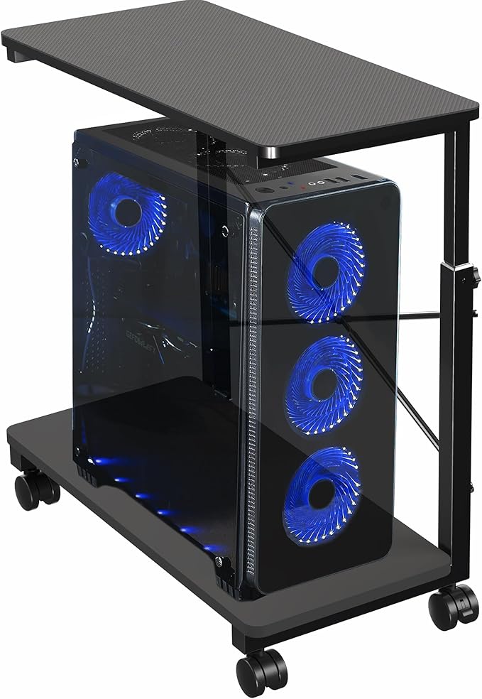 VIVO Large Mobile Adjustable 2-Tier PC Stand, Premium Gaming CPU Computer Tower and Mouse Storage, Rolling Floor Cart, Locking Caster Wheels, Black, CART-PC03P