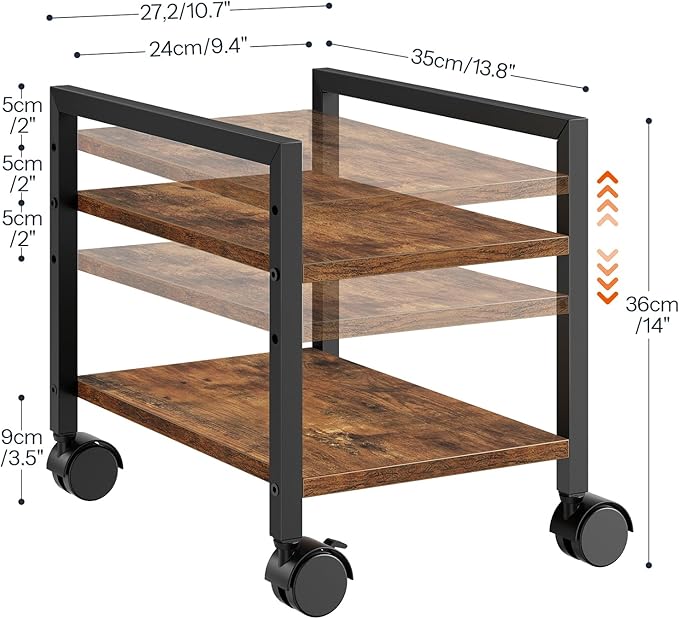 HOOBRO PC Stand, 2-Tier PC Tower Stand Fits Most Computer Towers, CPU Holder for Floor, Height Adjustable, CPU Stand with Wheels Under Desk, for Home Office, Rustic Brown and Black BF11CJ01