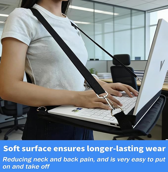 Portable Laptop Harness for Walking,16" Adjustable Wearable Laptop Stand,Secure Walking Laptop Harness Easily fits with Flexible Strap for Tablets E-Readers Notebook Notepad Standing Desk