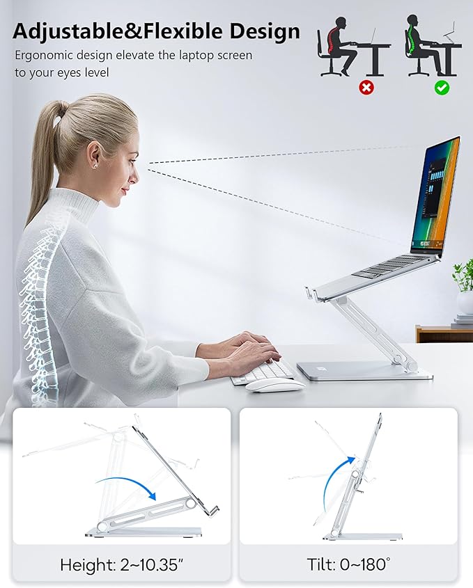 Adjustable Laptop Stand, Ergonomic Computer Stand for Desk, Aluminum Ventilated Colling Laptop Riser Holder Mount Compatible with MacBook Pro Air, Dell 10-15.6" All Laptops