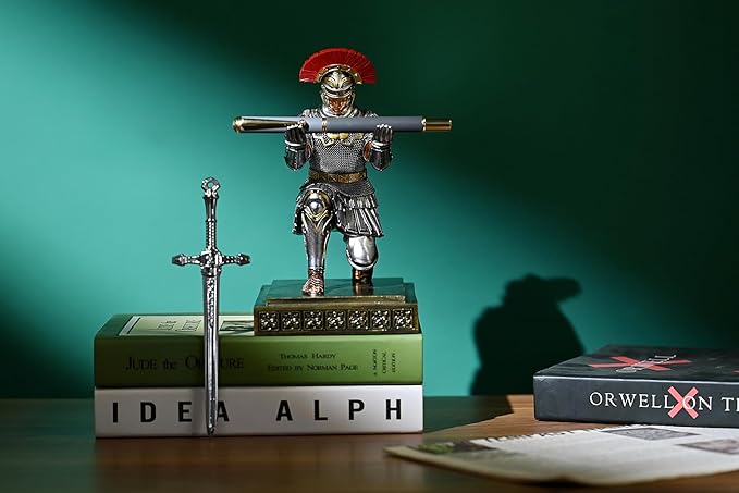 Roman Legion Soldier Knight Pen Holder Pen Stand Desk Organizers and Accessories for Office and Home(Silver)