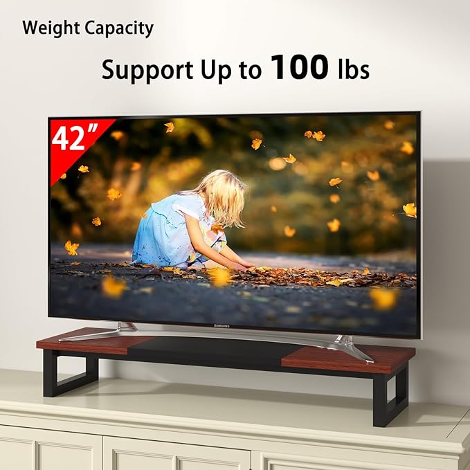 YAOHUOO Dual Monitor Stand Riser, 39Inch Large Monitor Stands for 2 Monitors, Computer Monitor Stand, Wooden Desktop Oraganizer Shelf for Office Desk Computer,Laptop,TV