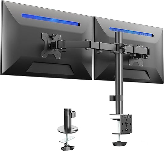 VIVO Dual Monitor Desk Mount, Heavy Duty Fully Adjustable Steel Stand, Holds 2 Computer Screens up to 24 inches and Max 22lbs Each, Black, STAND-V024
