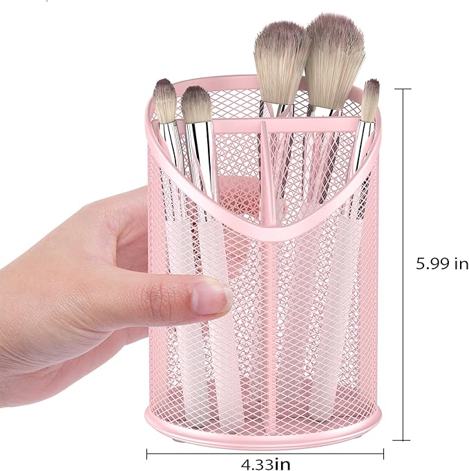 2 Pack Pen Holder Mesh Round Pencil (Pink)