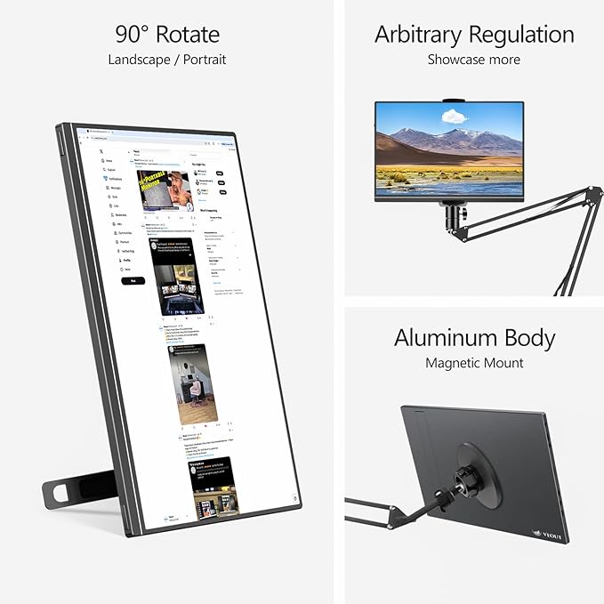 2.5K Portable Gaming Monitor with 144hz in 4 Colors - V1 Pro, 16inch 2560*1600 IPS Travel External Screen with FreeSync, Dual USB-C & Mini HDMI Second Display for Laptop/MacBook/PS5/Xbox/Switch