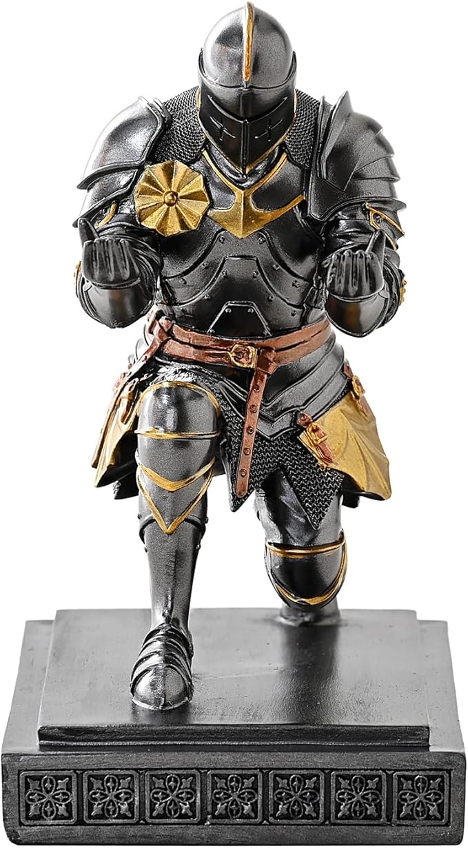 Medieval Armored Warrior Knight Pen Holder Desk Organizers and Accessories Resin Pencil Holder Paperweight as Gift with a Cool Letter Opener for Desk (Iron)