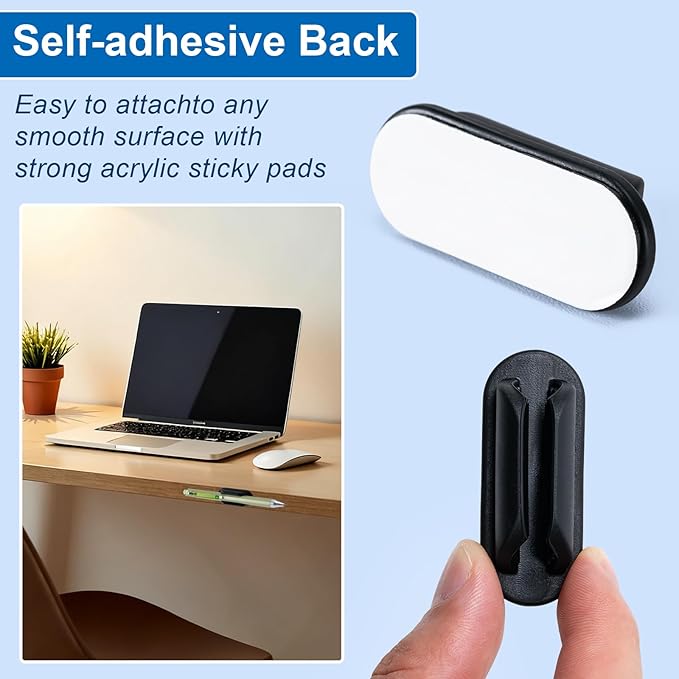 10 Pack Adhesive Pencil Holders for Desk,Silicone Flexible Pen Holder for Wall, Office, School,Home,Classroom Must Haves,Teacher Essentials Accessories,Desk Organizer,Art Supply,Small Gift (10, Black)