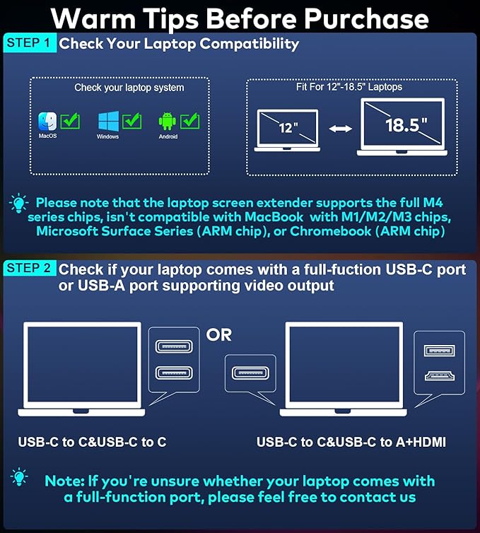 16" Laptop Screen Extender, 1200P FHD Triple Portable Laptop Monitor Extender for 12"-18.5" Laptops, 16:10 Aspect Ratio Rotation Screen, Compatible with MacOS, Wins, Chrome, Surface